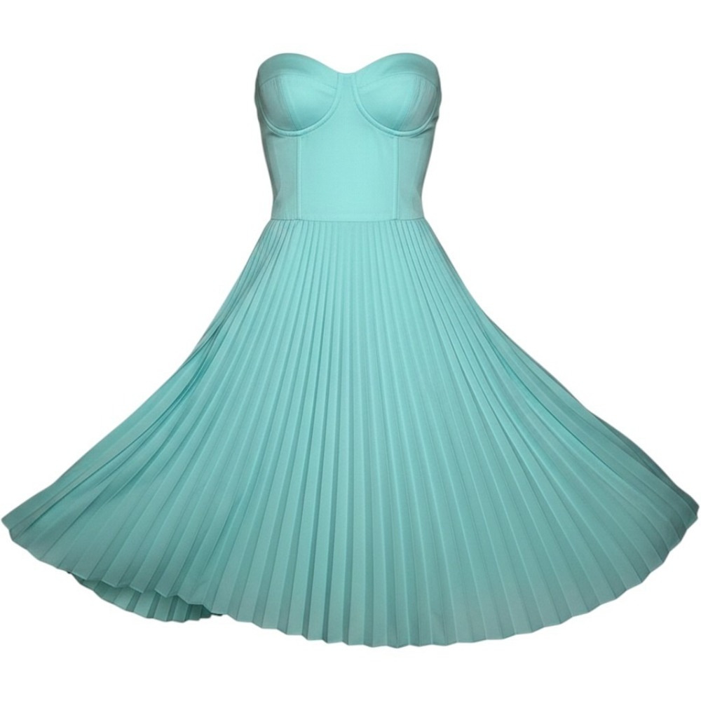 Hunter Dixon Dress Womens 4 Aqua Blue Strapless Sweetheart Pleated Fit and Flare